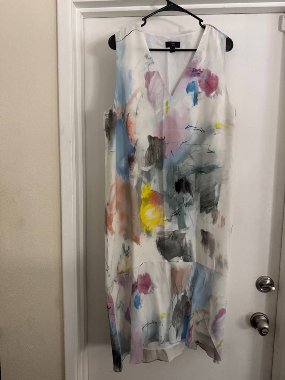 Sleeveless Abstract Print V-Neck Dress - White/Multi 14 TALL